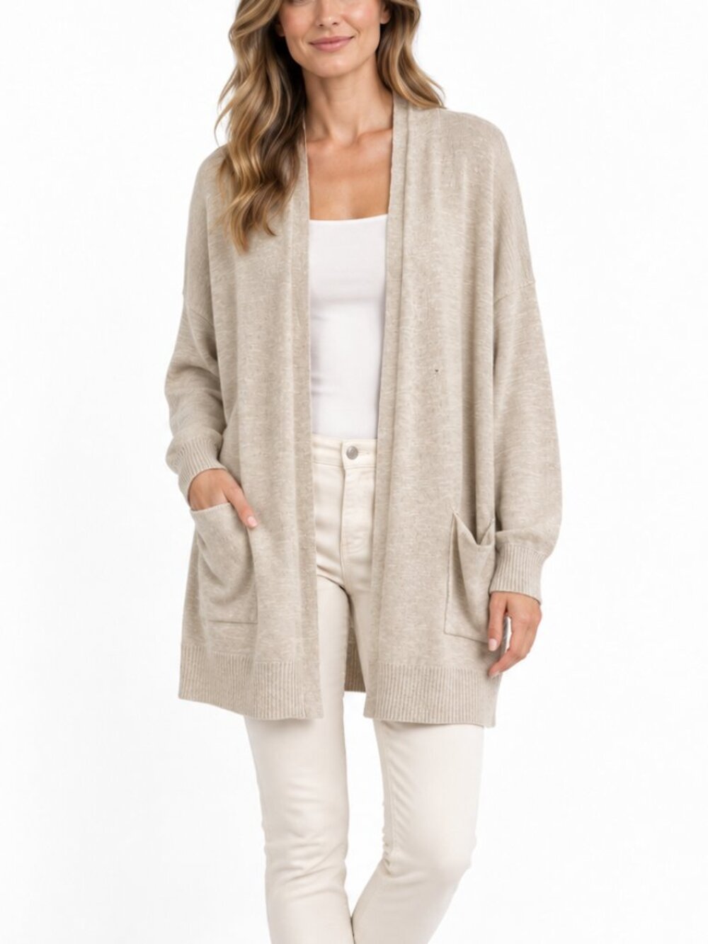 Eileen Fisher Organic Linen Cotton Open Front Cardigan Fall Sweater (Size S)